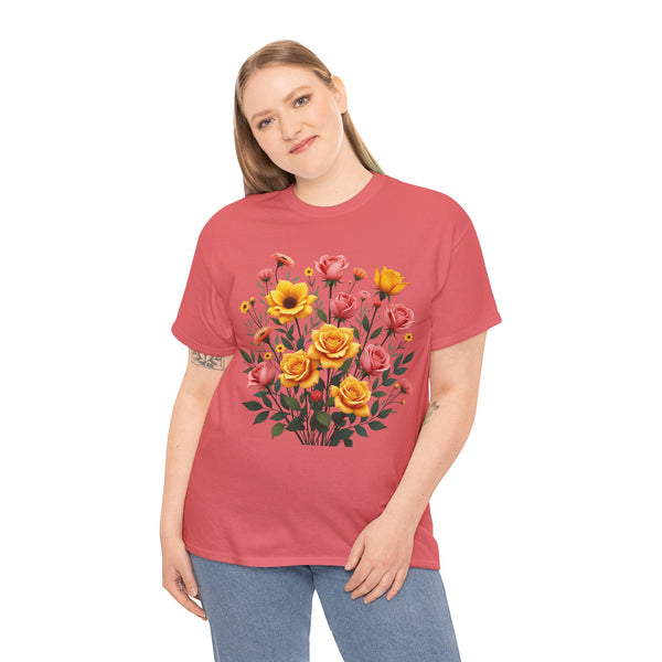 Wildflowers and Pink & Yellow Roses, Graphic T-Shirts for Women, Floral Shirt, Womens Short Sleeve, Ladies Graphic Tees #5139TTS