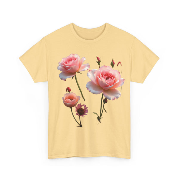 Wildflowers and Pink Roses, Graphic T-Shirts for Women, Floral Shirt, Womens Short Sleeve, Ladies Graphic Tees #5019TTS