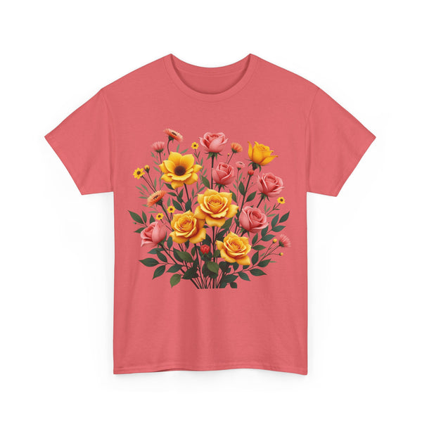 Wildflowers and Pink & Yellow Roses, Graphic T-Shirts for Women, Floral Shirt, Womens Short Sleeve, Ladies Graphic Tees #5139TTS
