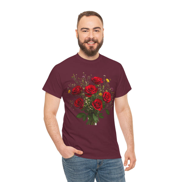 Wildflowers and Red Roses, Graphic T-Shirts for Women, Floral Shirt, Womens Short Sleeve, Ladies Graphic Tees #5131TTS