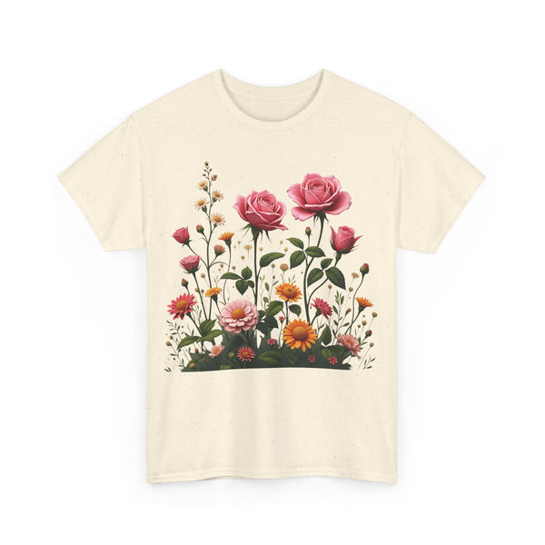 Wildflowers and Pink Roses, Graphic T-Shirts for Women, Floral Shirt, Womens Short Sleeve, Ladies Graphic Tees #5013TTS