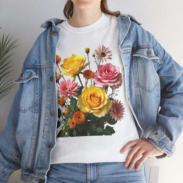 Wildflowers and Pink & Yellow Roses, Graphic T-Shirts for Women, Floral Shirt, Womens Short Sleeve, Ladies Graphic Tees #5148TTS