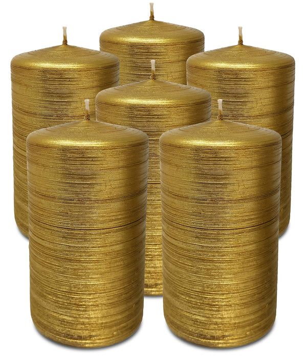 Hyoola Brushed Metallic Pillar Candles - 6 Pack - Gold Pillar Candles - European Made Decorative Pillar Candles - 2.75 Inch x 5 Inch