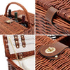 Wicker Picnic Basket with brown handle open with 4 views