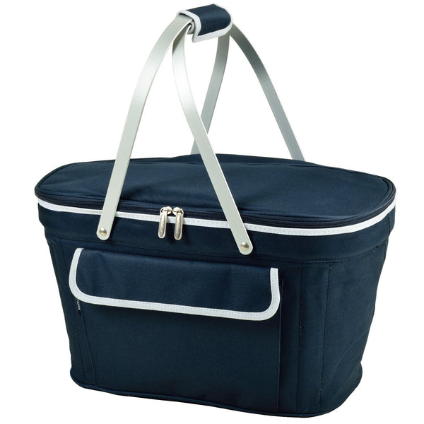 blue Picnic Basket closed with zipper folding handle