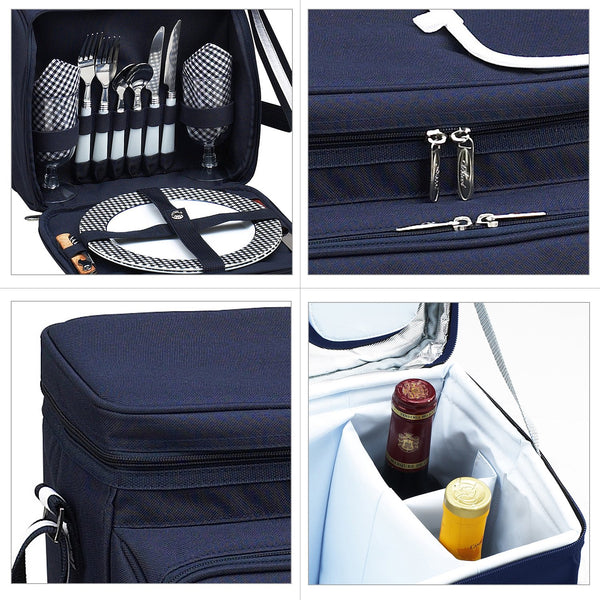 blue picnic basket with strap service for 2 people