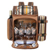 brown and tan picnic basket backpack front open service for four