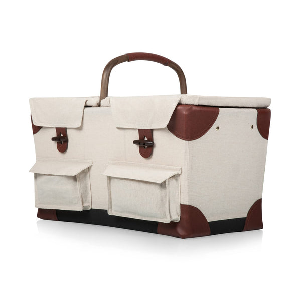 canvas white picnic basket for two closed