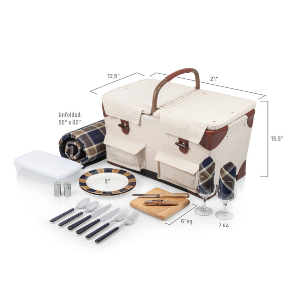 canvas white picnic basket for two dimensions
