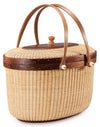 closed lid and basket oval wicker picnic basket front