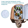 insulated brown backpack picnic basket open with ice and drinks