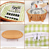 natural insulated wicker picknic basket green and white 4 views