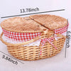 natural wicker oval picnic basket with dimensions closed
