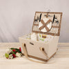 open canvas picnic basket tan for two people