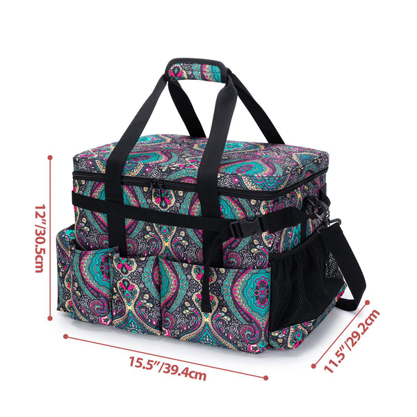 outside closed teal and red picnic basket dimensions