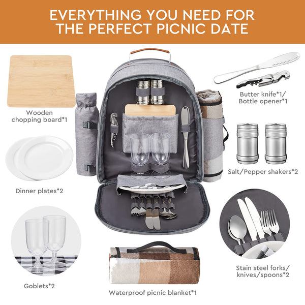 picnic basket backpack silver front open