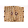top view of natural wicker picnic basket closed