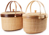 two closed basket oval wicker picnic baskets