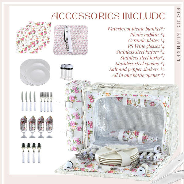 white inside of wicker picnic basket