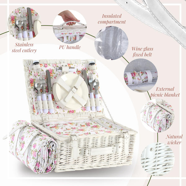 white outside of wicker picnic basket open