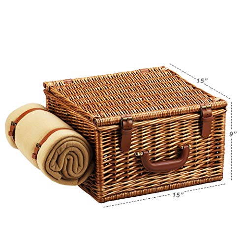 wicker brown picnic basket for two closed with dimensions