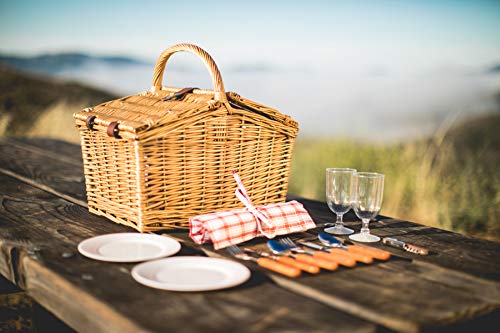 wicker picnic basket closed with vaulted roof and accessories