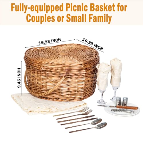 wicker picnic basket heart shaped with accessories