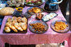 Red and White Picnic Table Cloth with Food