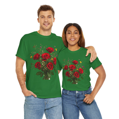 Wildflowers and Red Roses, Graphic T-Shirts for Women, Floral Shirt, Womens Short Sleeve, Ladies Graphic Tees #5131TTS