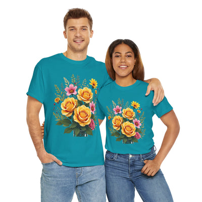Wildflowers and Yellow Roses, Graphic T-Shirts for Women, Floral Shirt, Womens Short Sleeve, Ladies Graphic Tees #5135TTS