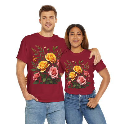 Wildflowers and Pink & Yellow Roses, Graphic T-Shirts for Women, Floral Shirt, Womens Short Sleeve, Ladies Graphic Tees #5149TTS