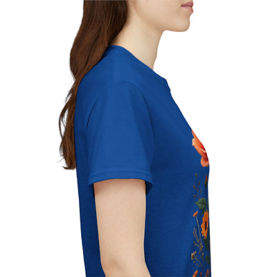 Wildflowers and Orange Roses, Graphic T-Shirts for Women, Floral Shirt, Womens Short Sleeve, Ladies Graphic Tees #5046TTS