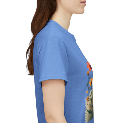 Wildflowers and Orange Roses, Graphic T-Shirts for Women, Floral Shirt, Womens Short Sleeve, Ladies Graphic Tees #5047TTS