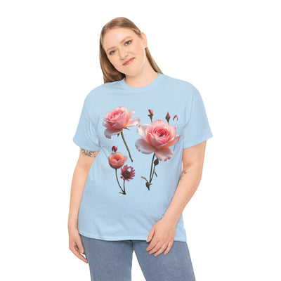 Wildflowers and Pink Roses, Graphic T-Shirts for Women, Floral Shirt, Womens Short Sleeve, Ladies Graphic Tees #5019TTS
