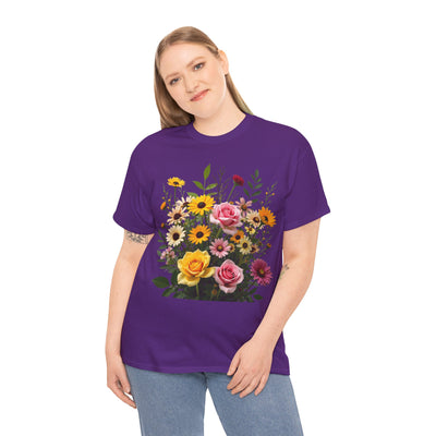 Wildflowers and Pink & Yellow Roses, Graphic T-Shirts for Women, Floral Shirt, Womens Short Sleeve, Ladies Graphic Tees #5150TTS