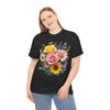 Wildflowers and Pink & Yellow Roses, Graphic T-Shirts for Women, Floral Shirt, Womens Short Sleeve, Ladies Graphic Tees #5145TTS