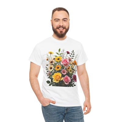 Wildflowers and Pink & Yellow Roses, Graphic T-Shirts for Women, Floral Shirt, Womens Short Sleeve, Ladies Graphic Tees #5150TTS