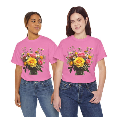 Wildflowers and Pink & Yellow Roses, Graphic T-Shirts for Women, Floral Shirt, Womens Short Sleeve, Ladies Graphic Tees #5143TTS