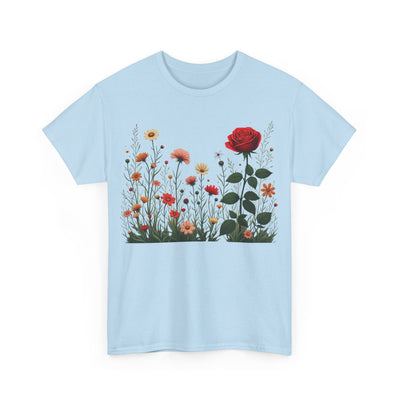 Wildflowers and a Red Rose, Graphic T-Shirts for Women, Floral Shirt, Womens Short Sleeve, Ladies Graphic Tees #5008TTS