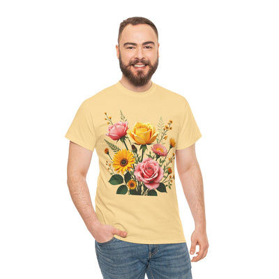 Wildflowers and Pink & Yellow Roses, Graphic T-Shirts for Women, Floral Shirt, Womens Short Sleeve, Ladies Graphic Tees #5146TTS