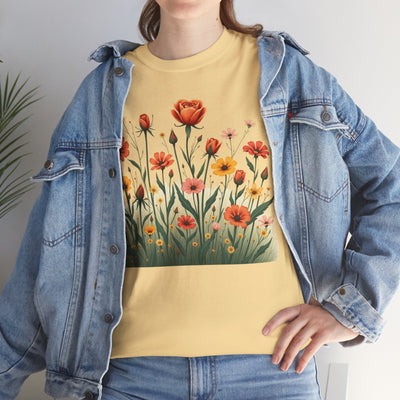 Wildflowers and Orange Roses, Graphic T-Shirts for Women, Floral Shirt, Womens Short Sleeve, Ladies Graphic Tees #5047TTS