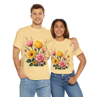 Wildflowers and Pink & Yellow Roses, Graphic T-Shirts for Women, Floral Shirt, Womens Short Sleeve, Ladies Graphic Tees #5146TTS