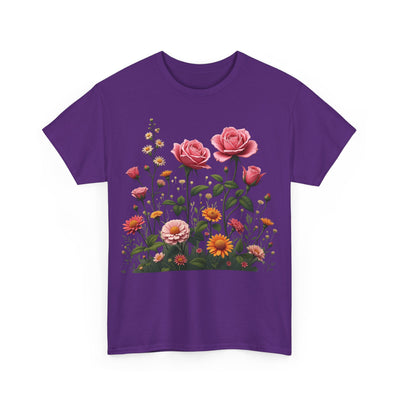 Wildflowers and Pink Roses, Graphic T-Shirts for Women, Floral Shirt, Womens Short Sleeve, Ladies Graphic Tees #5013TTS