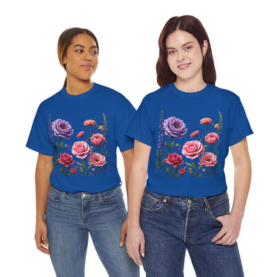Wildflowers and Pink/Violet Roses, Graphic T-Shirts for Women, Floral Shirt, Womens Short Sleeve, Ladies Graphic Tees #5100TTS