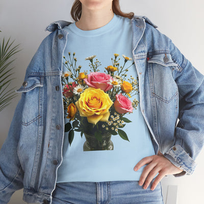 Wildflowers and Pink & Yellow Roses, Graphic T-Shirts for Women, Floral Shirt, Womens Short Sleeve, Ladies Graphic Tees #5143TTS