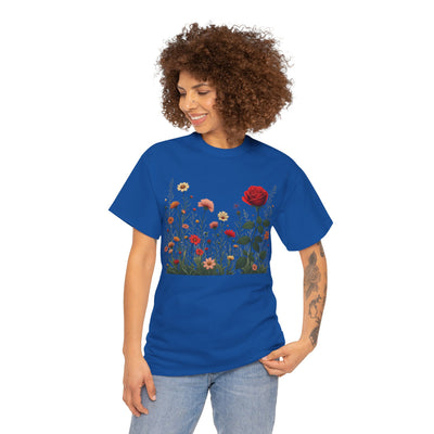 Wildflowers and a Red Rose, Graphic T-Shirts for Women, Floral Shirt, Womens Short Sleeve, Ladies Graphic Tees #5008TTS