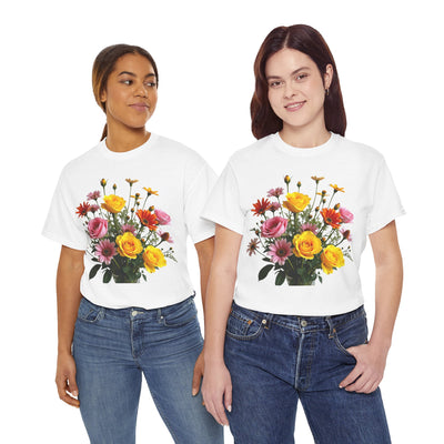 Wildflowers and Pink & Yellow Roses, Graphic T-Shirts for Women, Floral Shirt, Womens Short Sleeve, Ladies Graphic Tees #5138TTS