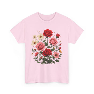 Wildflowers and Pink & Red Roses, Graphic T-Shirts for Women, Floral Shirt, Womens Short Sleeve, Ladies Graphic Tees #5134TTS