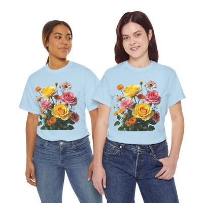 Wildflowers and Pink & Yellow Roses, Graphic T-Shirts for Women, Floral Shirt, Womens Short Sleeve, Ladies Graphic Tees #5148TTS