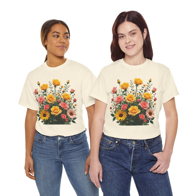 Wildflowers and Pink & Yellow Roses, Graphic T-Shirts for Women, Floral Shirt, Womens Short Sleeve, Ladies Graphic Tees #5141TTS